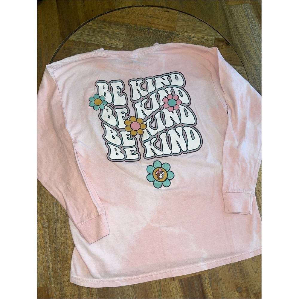 Buc-ees Be Kind Pink Tie Dye Long‎ Sleeve Kids Youth Large Shirt Floral Graphic